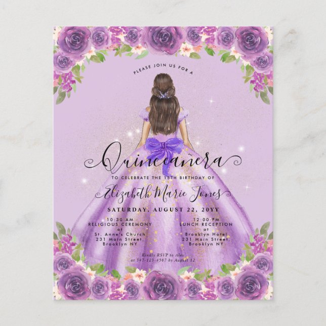 Budget Floral Light Purple Princess Quinceanera (Front)