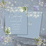 Budget Floral Lights Dusty Blue Wedding Invitation<br><div class="desc">This elegant dusty blue wedding invitation,  featuring pretty string lights and floral greenery,  can be personalized with your information in chic typography with your monogram initials on the reverse. Designed by Thisisnotme©</div>