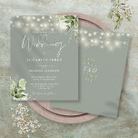 Budget Floral Lights Sage Green Wedding Invitation<br><div class="desc">This elegant sage green wedding invitation,  featuring pretty string lights and floral greenery,  can be personalized with your information in chic typography with your monogram initials on the reverse. Designed by Thisisnotme©</div>