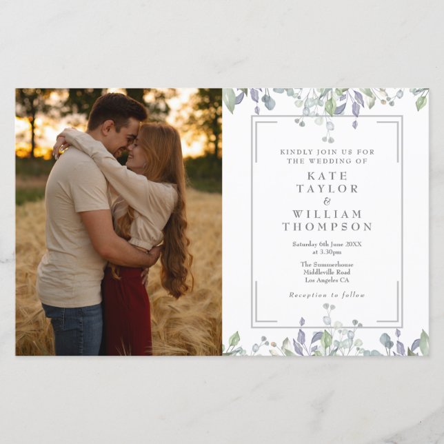 Budget Floral Photo All In One Wedding Invite (Front)