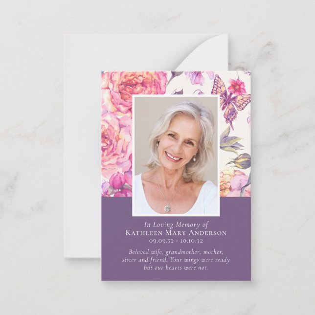 BUDGET Floral Photo Funeral Sympathy Thank Card (Front)