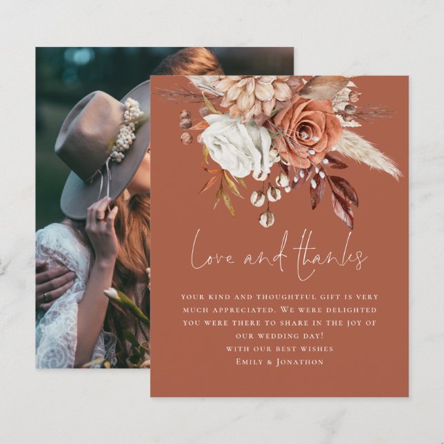 Budget Floral Photo Love Thanks Terracotta Wedding (Front/Back)