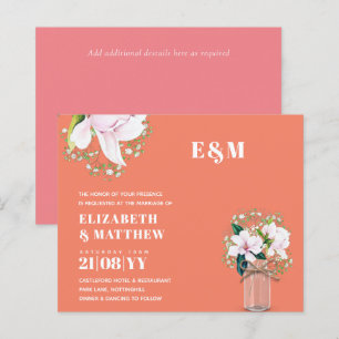 BUDGET Floral Pink Magnolias Green Wedding Invite