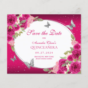 BUDGET Floral Pink Silver Butterfly Quinceanera