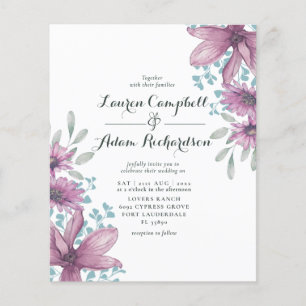 Budget Floral Pink Watercolor Wedding Invitation