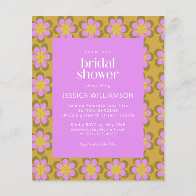 Budget Floral Purple Yellow Bridal Shower Invite (Front)