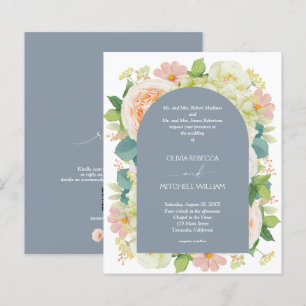 Budget Floral QR Code Dusty Blue Wedding Invites