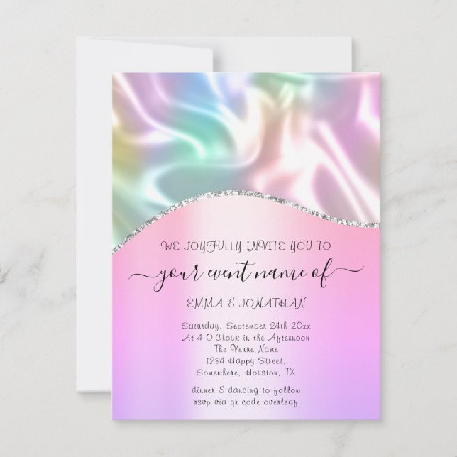 Budget Floral QR Code Pink Holographic (Front)