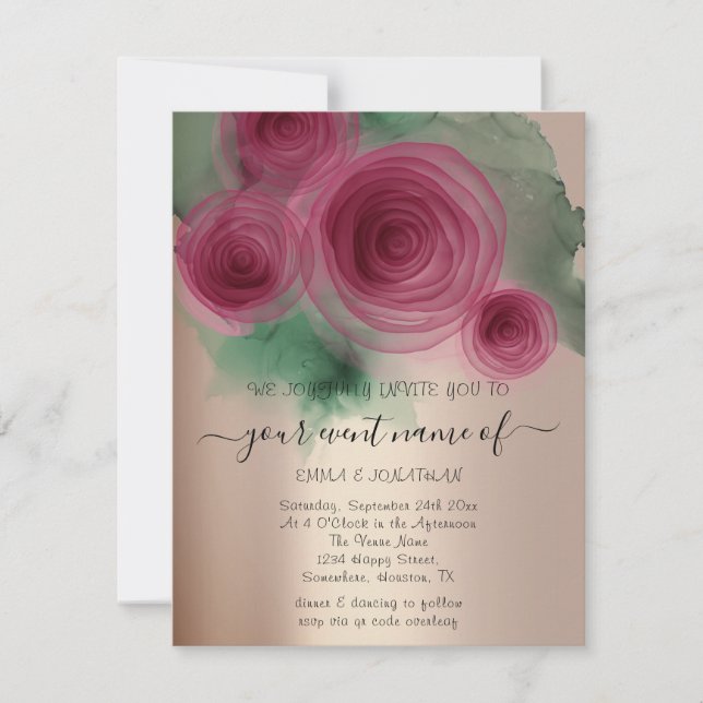 Budget Floral QR Code Rose Gold Marsala Green (Front)