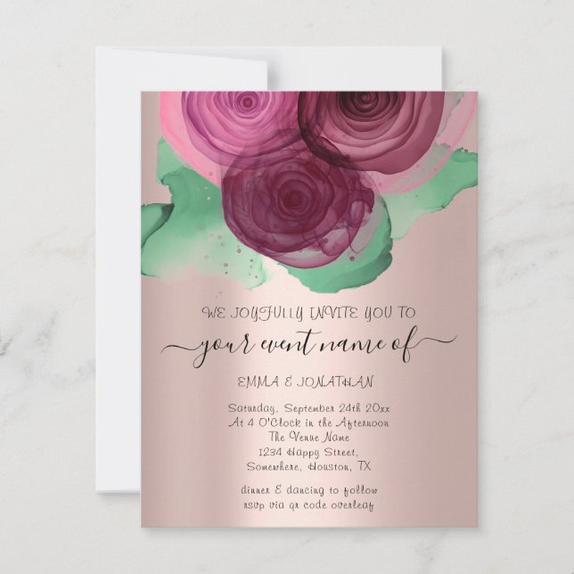 Budget Floral QR Code Rose Green Marsala (Front)