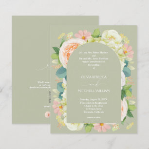 Budget Floral QR Code Sage Green Wedding Invites