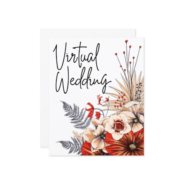 Budget Floral Red Cream Virtual Wedding Invitation (Front/Back In Situ)
