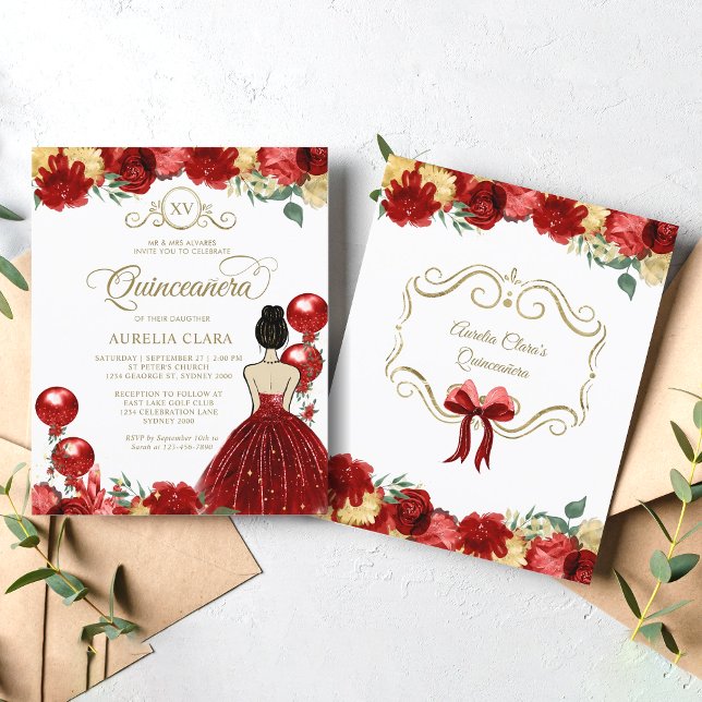 BUDGET Floral Red Gold Princess XV Quinceanera (Creator Uploaded)