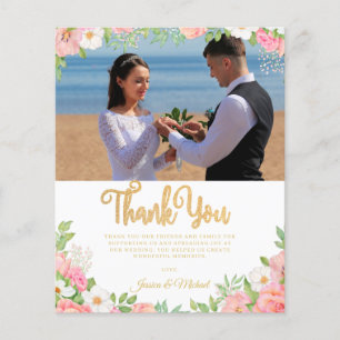 Budget Floral rose Mariage photo Carte de remercie