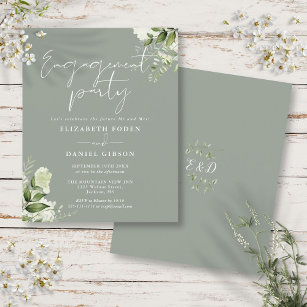 Budget Floral Sage Green Engagement Party Invite