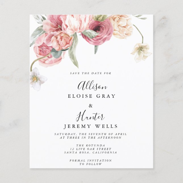 Budget Floral Save the Date | Annabeth | Flyer (Front)