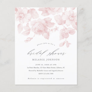 Budget Floral Script Pink Bridal Shower Invitation