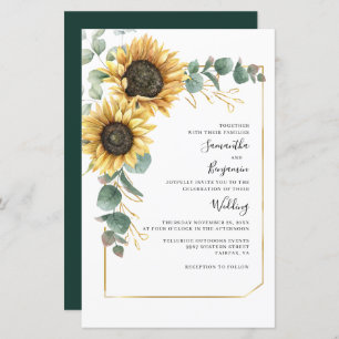 Budget Floral Sunflower Eucalyptus Wedding Invite