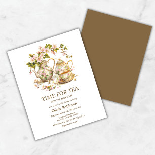 Budget Floral Time for Tea Bridal Shower Invite 