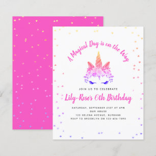 BUDGET Floral Unicorn Face Birthday Invitation