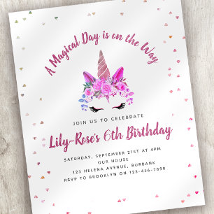 BUDGET Floral Unicorn Face Birthday Invitation Flyer