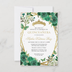 Budget Floral Vert or Tiara Quinceañera Invitation