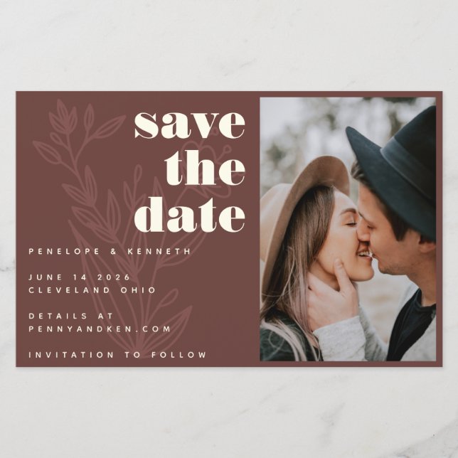 Budget Floral Warm Rustic Photo Save The Date (Front)