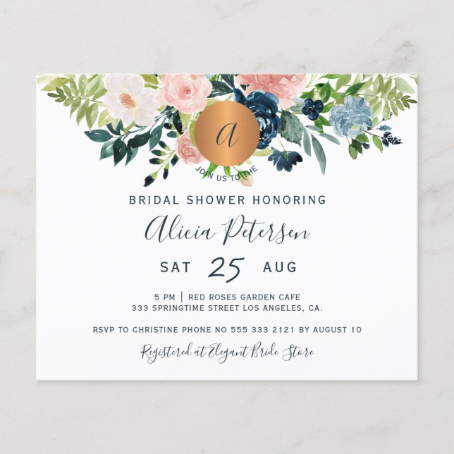 Budget floral watercolor bridal shower invitation (Front)