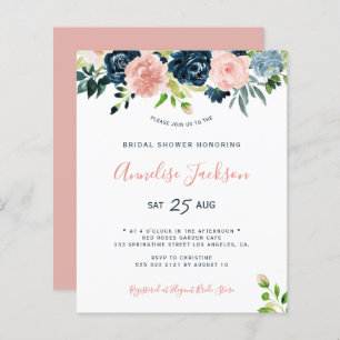 Budget floral watercolor bridal shower invitation