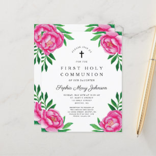 Budget Floral Watercolor Peonies First Communion