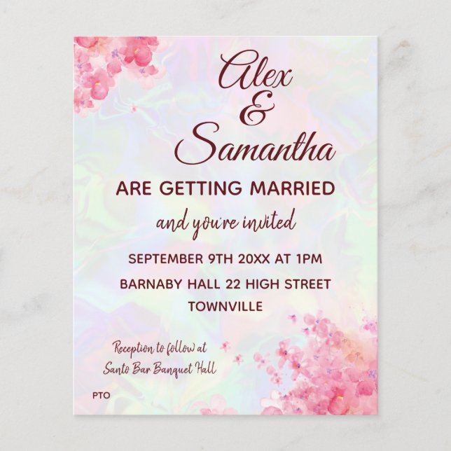 Budget Floral Watercolor Wedding RSVP & Invitation Flyer (Front)