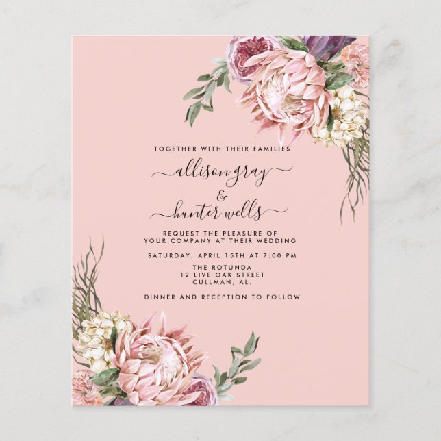 Budget Floral Wedding Invitation | Aubrey Flyer (Front)