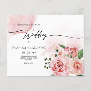 BUDGET Floral wedding invitation. Flyer