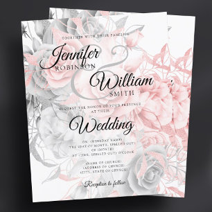 Budget Floral Wedding Invitation Rose Gold Silver