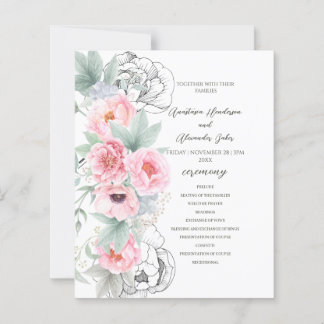 Budget Floral Wedding Program card.