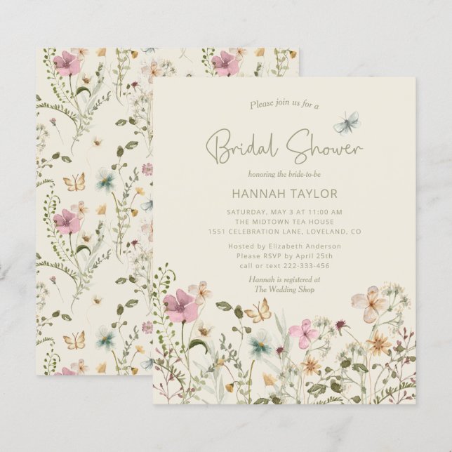 Budget Floral Wildflower Bridal Shower Invitation (Front/Back)
