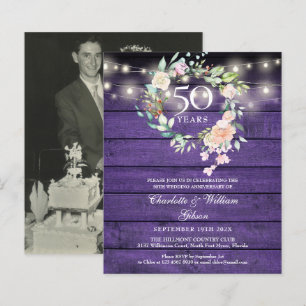 Budget Floral Wood 50th Anniversary Photo Invite