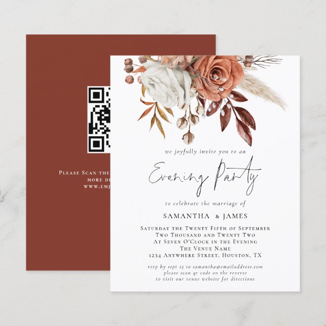 Budget Florals QR Code Wedding Evening Party (Front/Back)