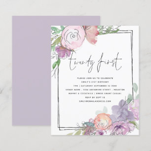 Budget Florals Scribble Frame 21st Party Invite