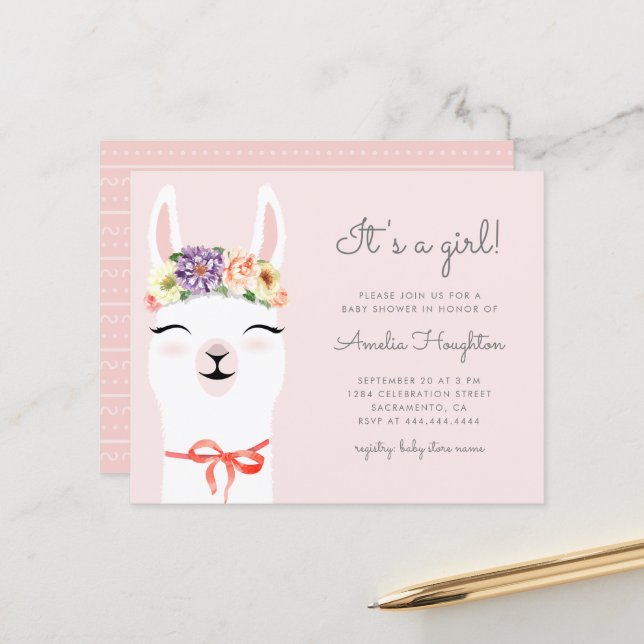 Budget Flower Crown & Llama Girl Baby Shower (Front/Back In Situ)