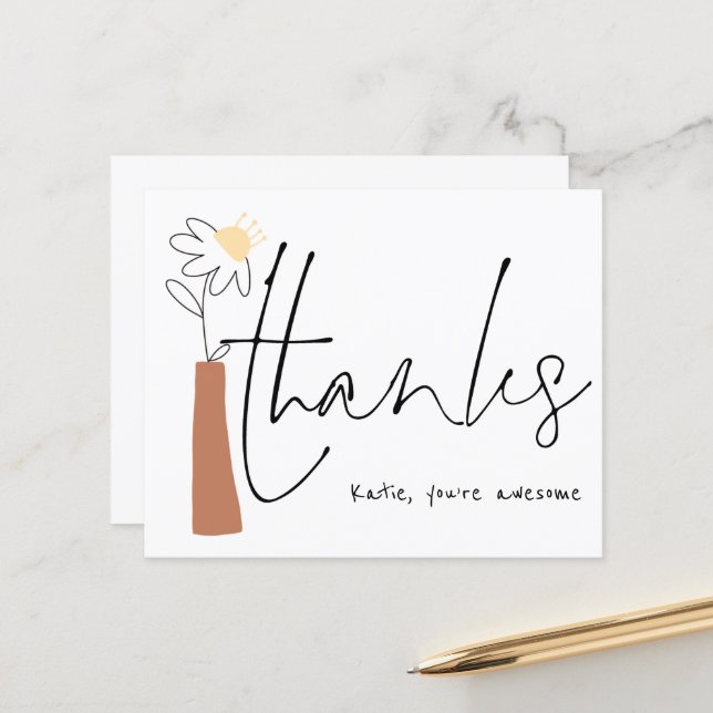 Budget Flower Vase Informal Script Name Thank you  (Front/Back In Situ)