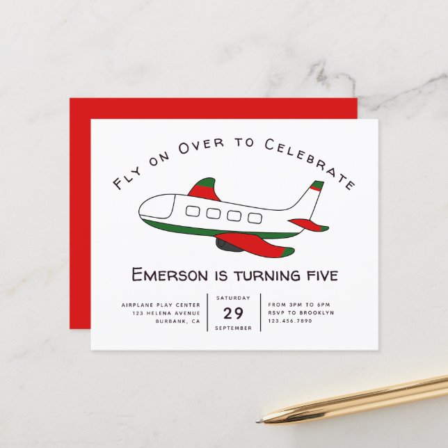 Budget Fly on Over Airplane Birthday Invitation (Front/Back In Situ)