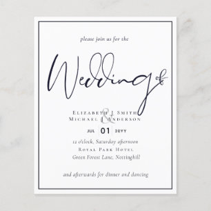 BUDGET Flyer Paper Midnight Blue Wedding Invite