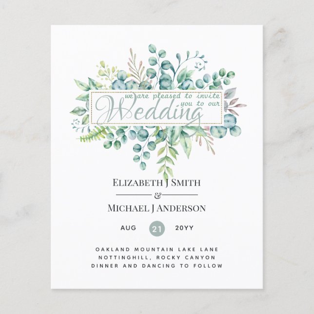 Budget FLYER Paper Wedding Greenery Invite (Front)