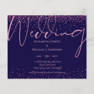 BUDGET FLYER paper Wedding Invite navy rosegold