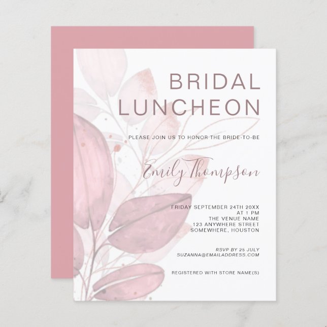 Budget Foliage Dusty Rose Bridal Shower Invitation (Front/Back)