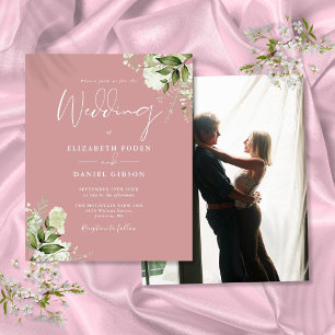 Budget Foliage Dusty Rose Photo Wedding Invitation