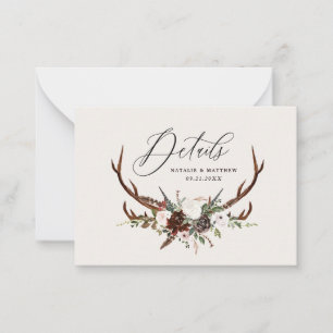 budget foliage floral stag barn wedding details card