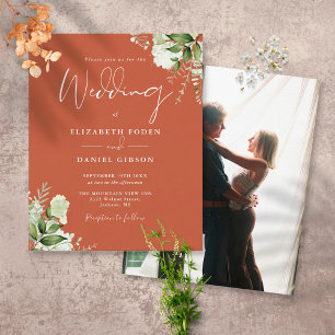 Budget Foliage Terracotta Photo Wedding Invitation