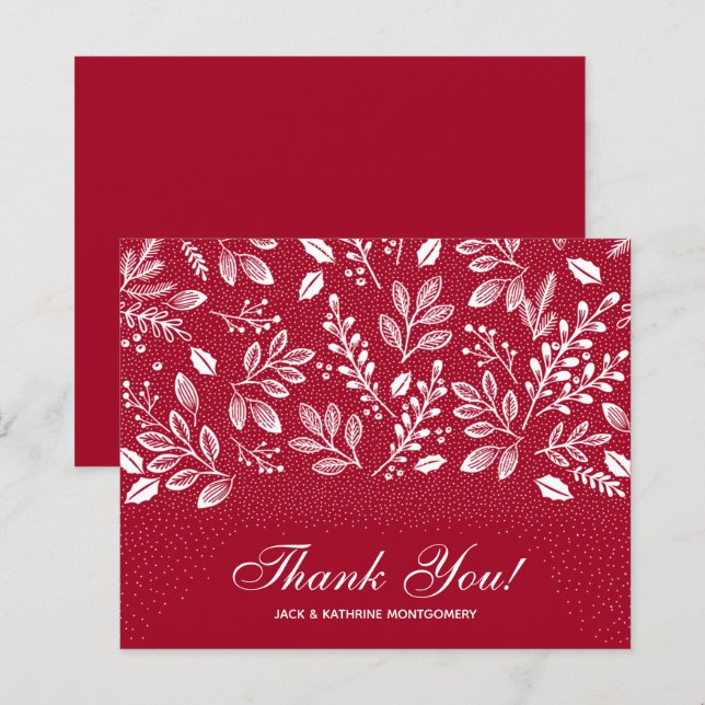 Budget Foliage White Script Cranberry Thank You (Front/Back)